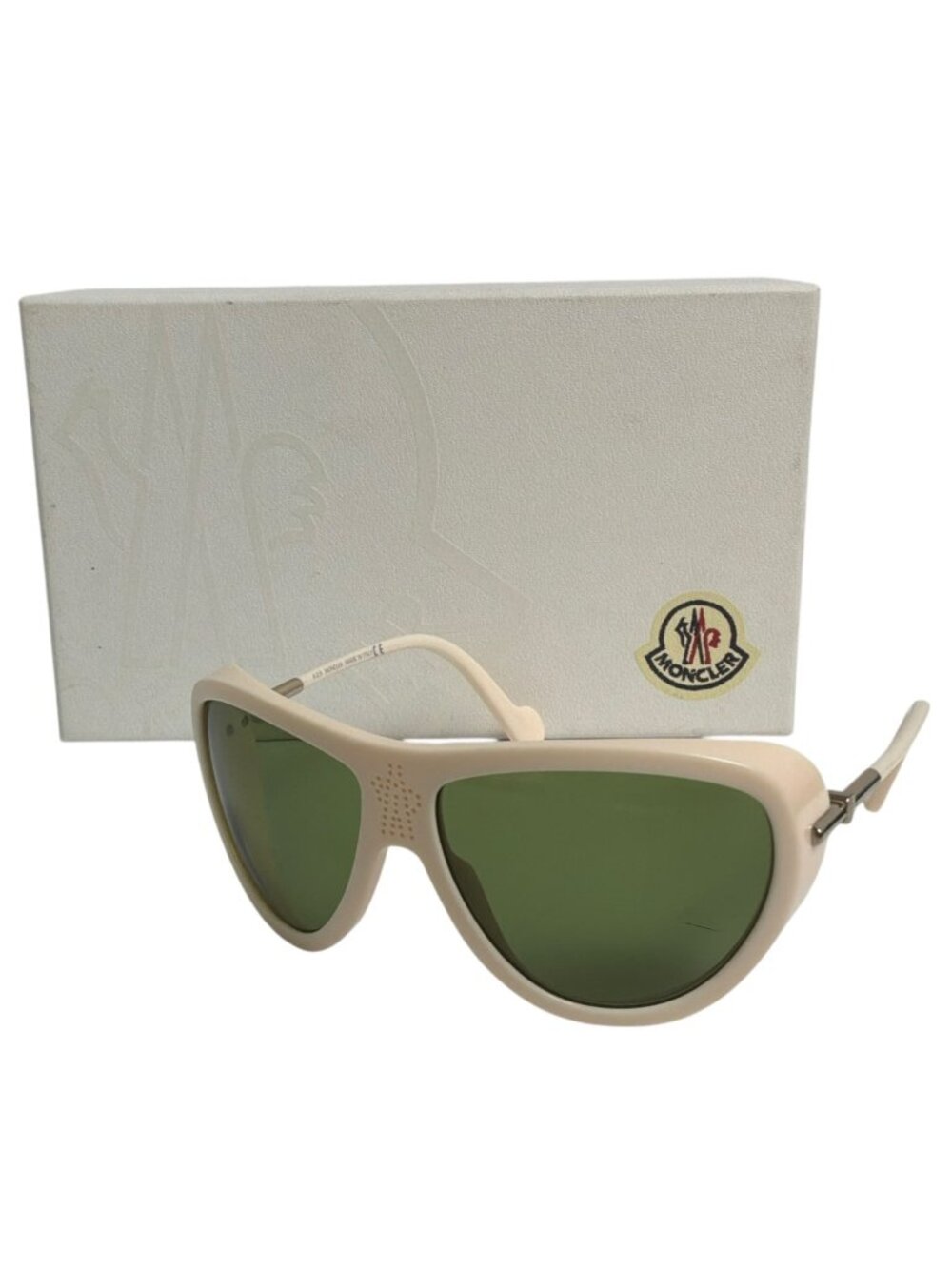 MONCLER LUNETTES Unisex ML0128 Aviator Sunglasses with Ivory Frames Vintage Gree